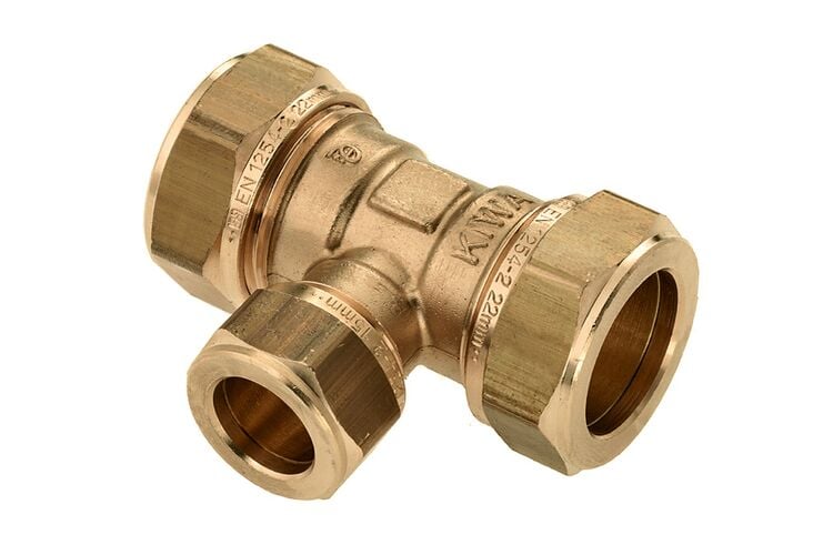 BONFIX Knel T-Stuk Messing Kiwa/Gastec (3x Knel) 22x15x22mm