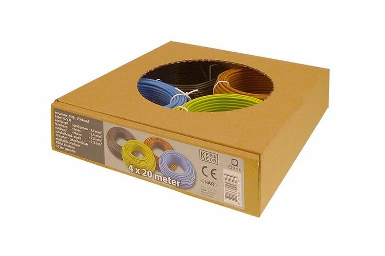 Installatiedraad Assortidoos VD Zwart,Geel/Groen,Bruin,Blauw 1x1,5mm2 3x2,5mm2 4x20000mm