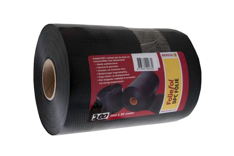 DPC folie dpc dampdicht gewaveld zwart 200mm rol 50m